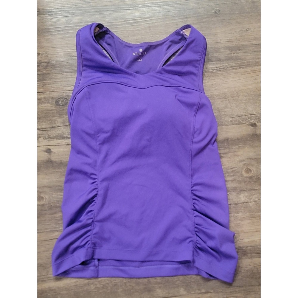 Athleta Purple Racerback Tank Top Built-in Underwire Bra 34D Ruched Sides